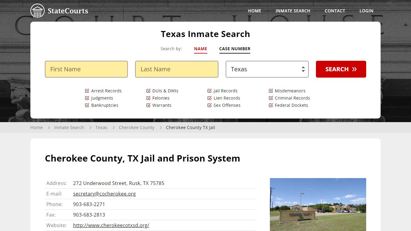 Cherokee County TX Jail Inmate Records Search, Texas - StateCourts